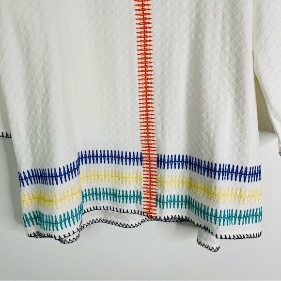 Soft Surroundings white blue embroidered coastal boho tunic top large - Picture 3 of 7